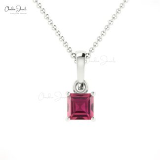 Real 14k Gold Dangle Pendant in 0.35 Ct Pink Tourmaline Solitaire Birthstone Necklace