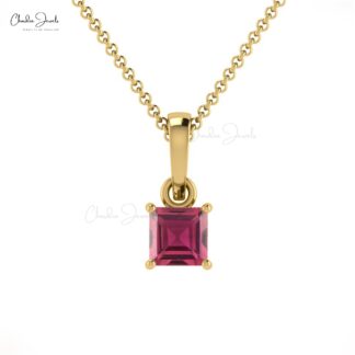 Real 14k Gold Dangle Pendant in 0.35 Ct Pink Tourmaline Solitaire Birthstone Necklace