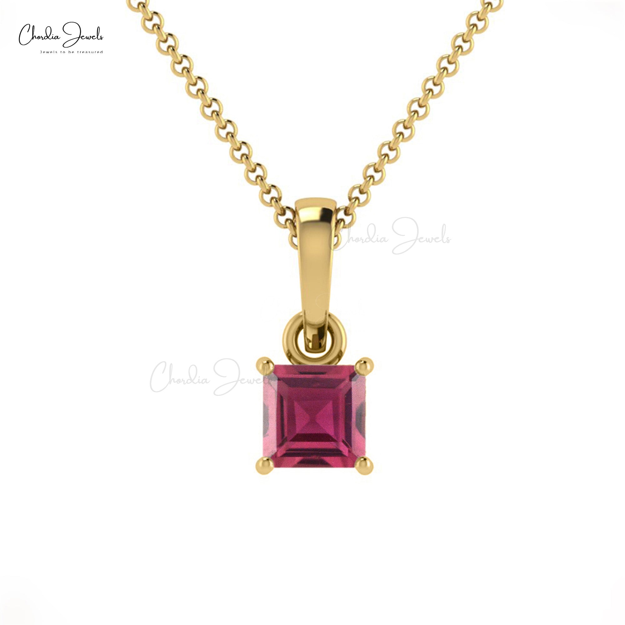 Real 14k Gold Dangle Pendant in 0.35 Ct Pink Tourmaline Solitaire Birthstone Necklace