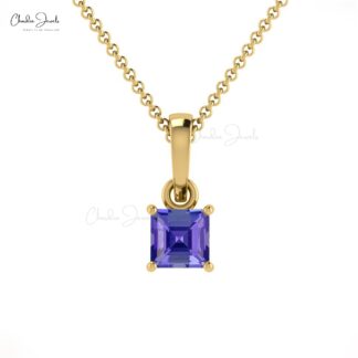 Solitaire Minimalist Pendant In Solid 14k Gold Tanzanite 0.35 Ct Gemstone Necklace