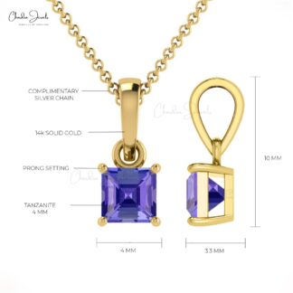 Solitaire Minimalist Pendant In Solid 14k Gold Tanzanite 0.35 Ct Gemstone Necklace