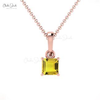 Square Yellow Sapphire Solitaire Pendant In 14k Solid Gold Gemstone Light Weight Jewelry