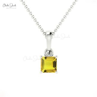 Square Yellow Sapphire Solitaire Pendant In 14k Solid Gold Gemstone Light Weight Jewelry