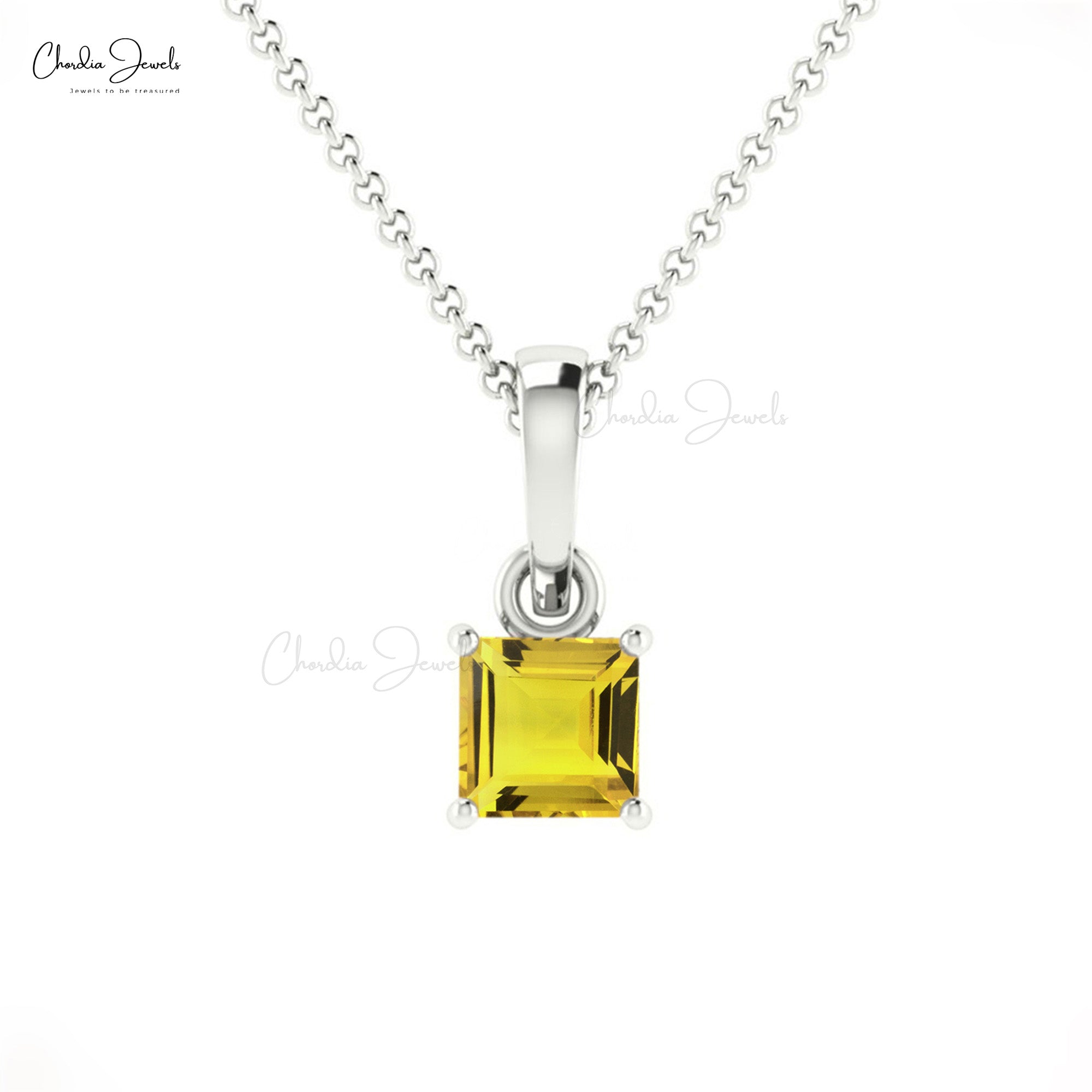 Square Yellow Sapphire Solitaire Pendant In 14k Solid Gold Gemstone Light Weight Jewelry