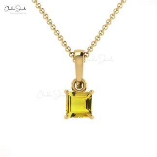 Square Yellow Sapphire Solitaire Pendant In 14k Solid Gold Gemstone Light Weight Jewelry