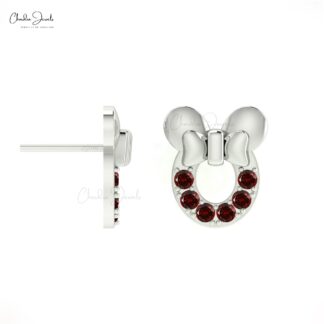 Genuine 0.72ct Garnet Mickey Mouse Earrings In 14k Solid Gold