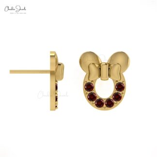 Genuine 0.72ct Garnet Mickey Mouse Earrings In 14k Solid Gold