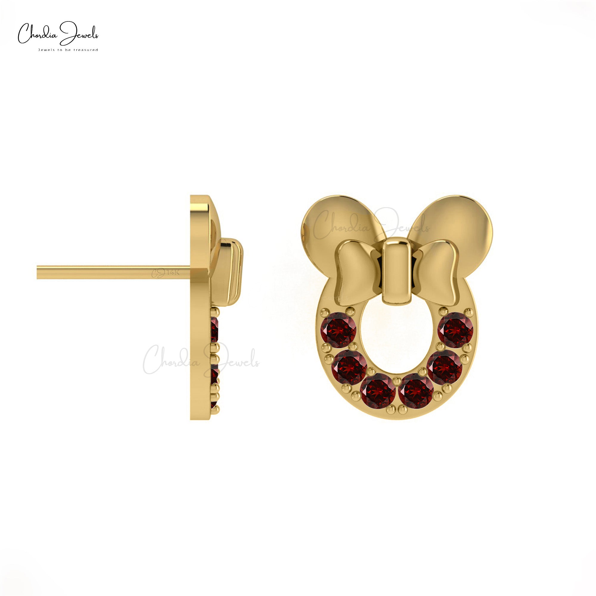 Genuine 0.72ct Garnet Mickey Mouse Earrings In 14k Solid Gold