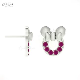 Solid 14k Gold Mickey Mouse Head With Pave Set 2mm Burma Ruby Kids Earrings