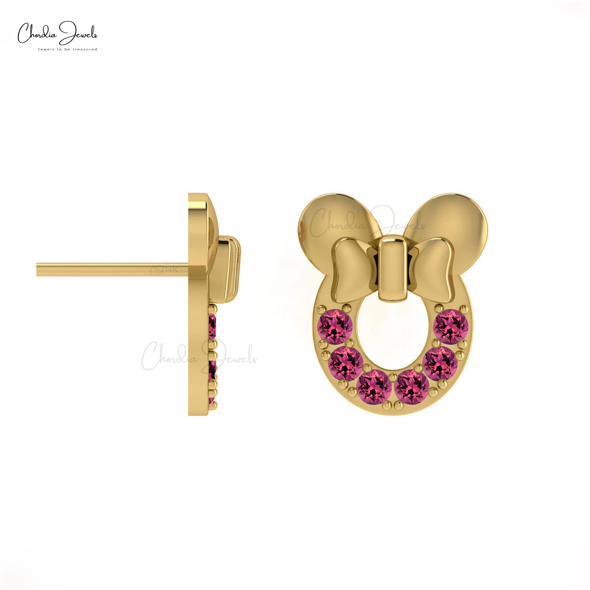 AAA Pink Tourmaline Brilliant Round Cut Gemstone Studs Earring 14k Solid Gold Earrings For Women’s