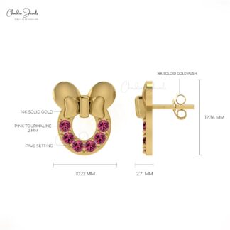 AAA Pink Tourmaline Brilliant Round Cut Gemstone Studs Earring 14k Solid Gold Earrings For Women’s