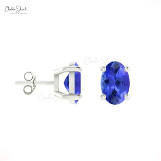 Solitaire Tanzanite Stud Earrings in 14k Gold 6x4mm Oval Gemstone Light Weight Earring