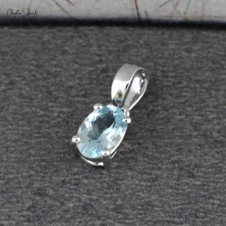 Dangle Dainty Charm In 14k Solid White Gold Aquamarine 0.4 Ct Gemstone Solitaire Pendant