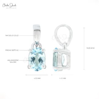 Dangle Dainty Charm In 14k Solid White Gold Aquamarine 0.4 Ct Gemstone Solitaire Pendant