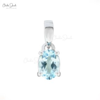 Dangle Dainty Charm In 14k Solid White Gold Aquamarine 0.4 Ct Gemstone Solitaire Pendant