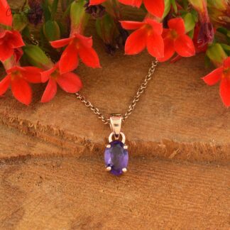 Trendy Oval Shape Natural Purple Amethyst Handmade Solitaire Gemstone Pendant in Real 14k Rose Gold Gift For Her