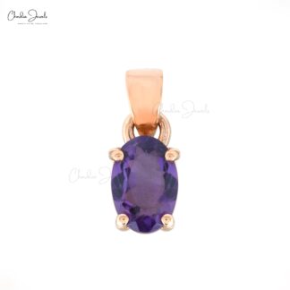 Trendy Oval Shape Natural Purple Amethyst Handmade Solitaire Gemstone Pendant in Real 14k Rose Gold Gift For Her