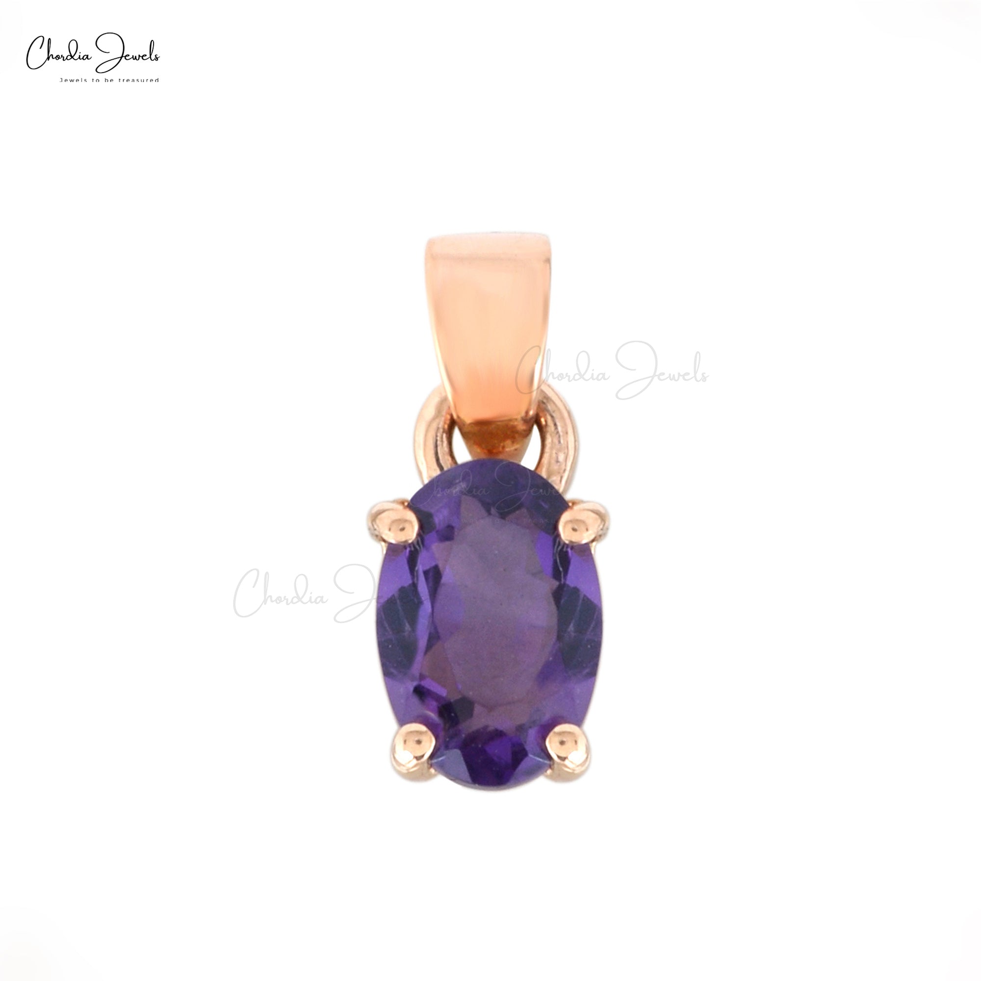 Trendy Oval Shape Natural Purple Amethyst Handmade Solitaire Gemstone Pendant in Real 14k Rose Gold Gift For Her