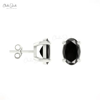 AAA Black Diamond Solitaire Studs In 14k Real Gold Hallmarked Push Back Earrings
