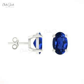 Genuine Blue Sapphire Solitaire Stud Earrings In 14k Solid Gold Minimalist Jewelry