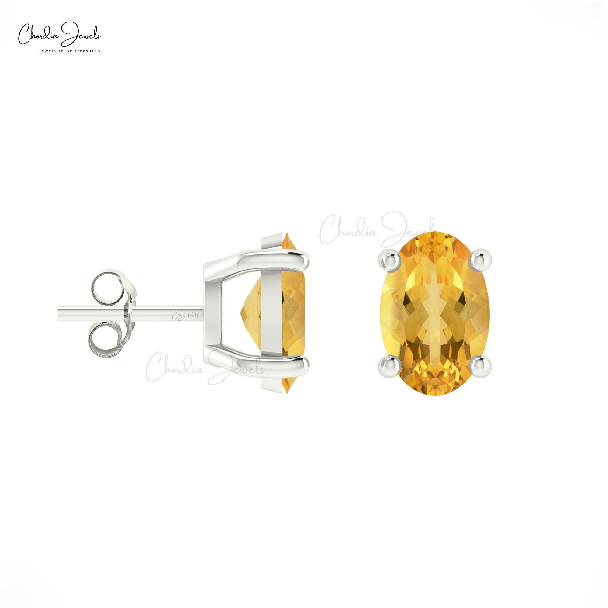 Delicate Single Stone Earring In 14k Solid Gold Citrine 6x4mm Gemstone Solitaire Studs