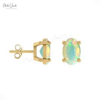 Single Stone Earrings With Opal Gemstone 14k Real Gold Solitaire Earrings For Wedding Gift