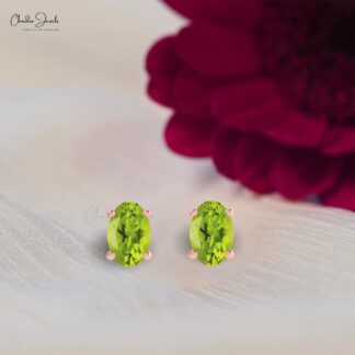 Prong Set 1.44ct Peridot Solitaire Studs 14k Real Gold Light Weight Gemstone Stud Earrings