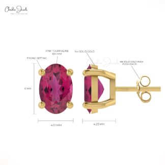 Natural Pink Tourmaline Earrings Oval Cut Gemstone Solitaire Stud Earrings In 14k Solid Gold Studs Earrings For Her