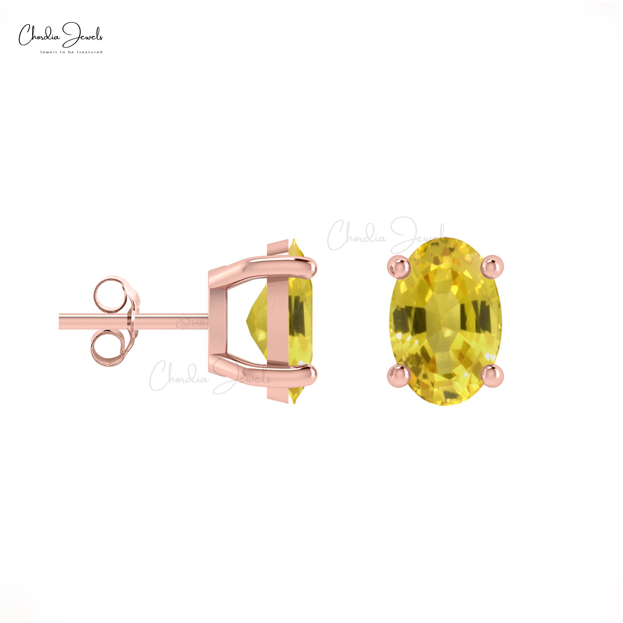Solitaire Gemstone Studs With 1.44 Ct Yellow Sapphire Prong Set In 14k Gold Earrings