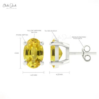 Solitaire Gemstone Studs With 1.44 Ct Yellow Sapphire Prong Set In 14k Gold Earrings