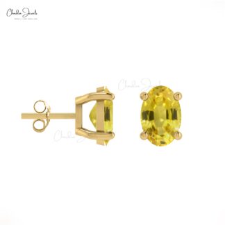 Solitaire Gemstone Studs With 1.44 Ct Yellow Sapphire Prong Set In 14k Gold Earrings