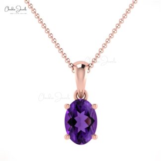 Genuine 0.44ct Amethyst Minimalist Pendant 14k Real Gold Classic Gemstone Pendant For Her