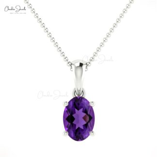 Genuine 0.44ct Amethyst Minimalist Pendant 14k Real Gold Classic Gemstone Pendant For Her