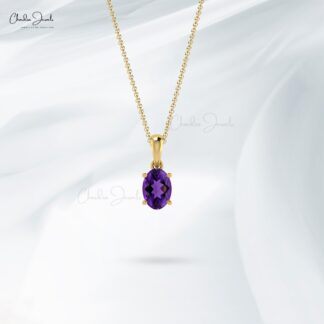 Genuine 0.44ct Amethyst Minimalist Pendant 14k Real Gold Classic Gemstone Pendant For Her