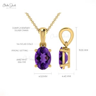 Genuine 0.44ct Amethyst Minimalist Pendant 14k Real Gold Classic Gemstone Pendant For Her