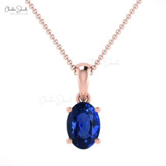 Solid 14k Gold Gemstone Dainty Pendant Natural 0.58ct Blue Sapphire Single Stone Pendant