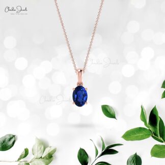 Solid 14k Gold Gemstone Dainty Pendant Natural 0.58ct Blue Sapphire Single Stone Pendant