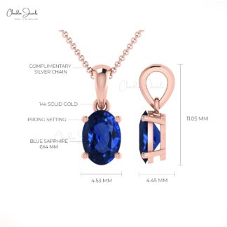 Solid 14k Gold Gemstone Dainty Pendant Natural 0.58ct Blue Sapphire Single Stone Pendant