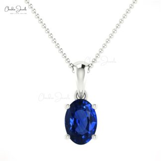 Solid 14k Gold Gemstone Dainty Pendant Natural 0.58ct Blue Sapphire Single Stone Pendant