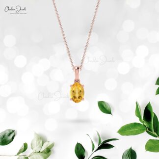 Oval Gemstone Charm With 0.42 Ct Citrine Prong Set in 14k Solid Gold Dangle Pendant