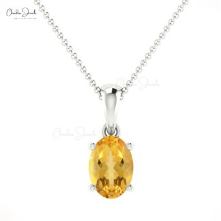 Oval Gemstone Charm With 0.42 Ct Citrine Prong Set in 14k Solid Gold Dangle Pendant