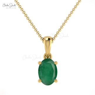 Oval Dangle Charm With 6x4mm Zambian Emerald Prong Set In 14k Solid Gold Pendant