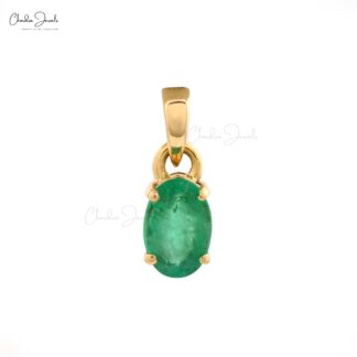 Natural Zambian Emerald Solitaire Pendant In 14k Real Yellow Gold Gemstone Women Jewelry