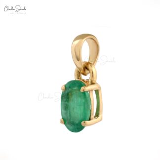 Natural Zambian Emerald Solitaire Pendant In 14k Real Yellow Gold Gemstone Women Jewelry