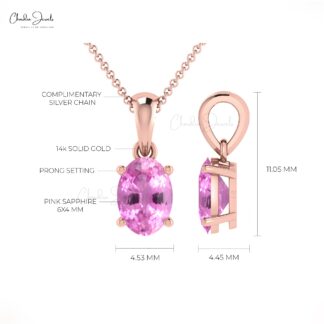 Natural Pink Sapphire 0.58 Ct Oval Pendant In 14k Gold Solitaire Light Weight Necklace