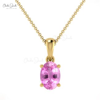 Natural Pink Sapphire 0.58 Ct Oval Pendant In 14k Gold Solitaire Light Weight Necklace
