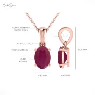 Single Stone Pendant In Solid 14k Gold Burma Ruby 0.41 Ct Gemstone Solitaire Necklace