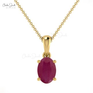 Single Stone Pendant In Solid 14k Gold Burma Ruby 0.41 Ct Gemstone Solitaire Necklace