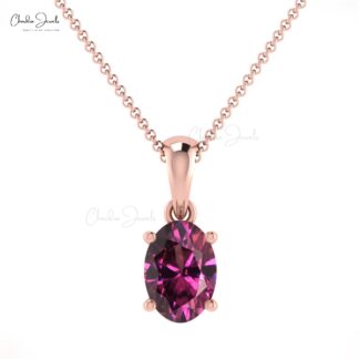 Natural Rhodolite Garnet 6x4mm Gemstone Prong Set in 14k Real Gold Solitaire Pendant