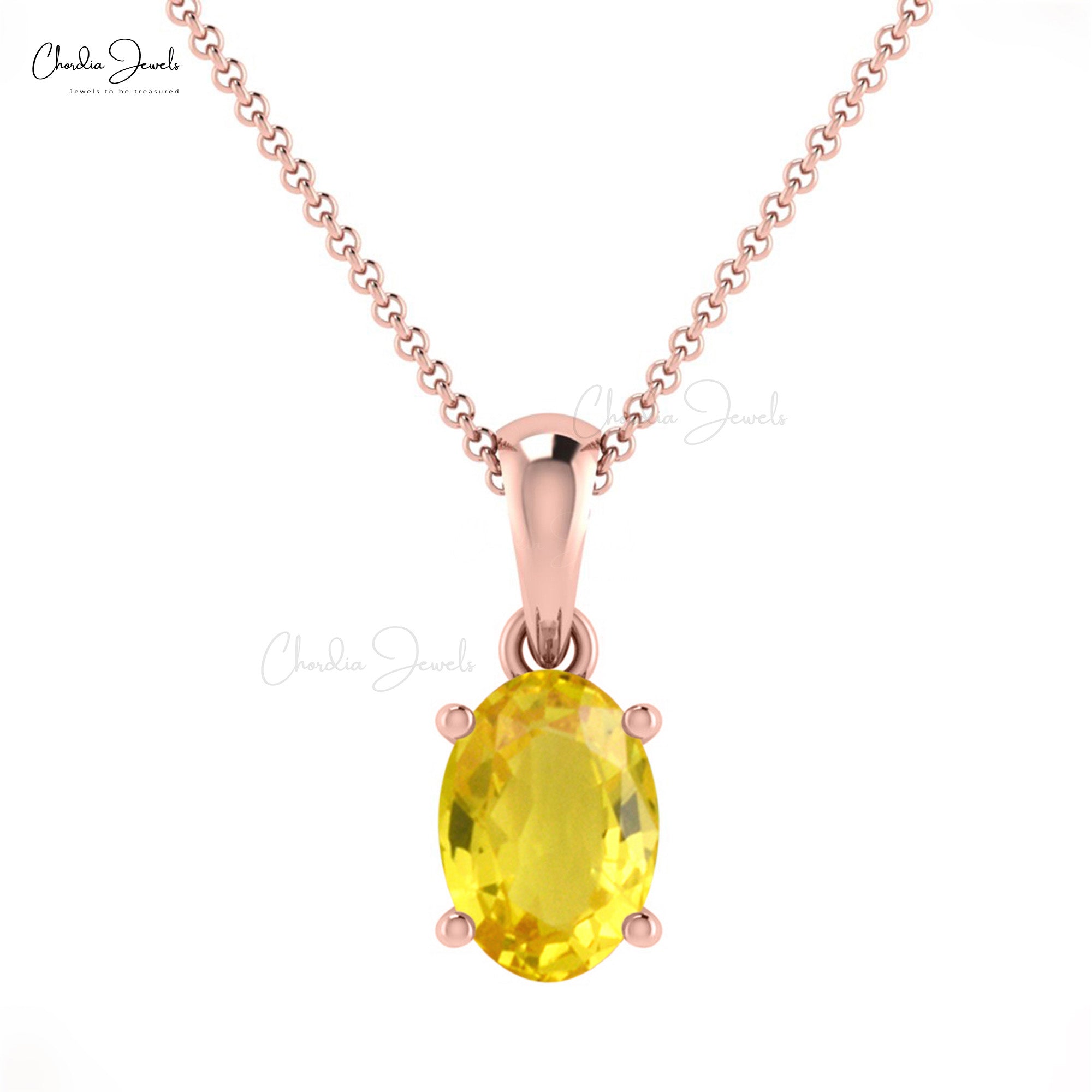 Solitaire Oval Charm With 6x4mm Yellow Sapphire 14k Real Gold Dangle Pendant